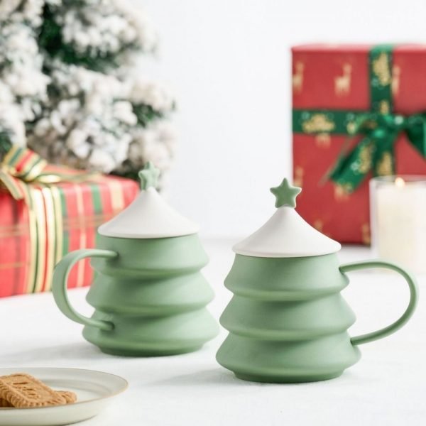 Christmas Tree Ceramic Cup with Lid - Image 9