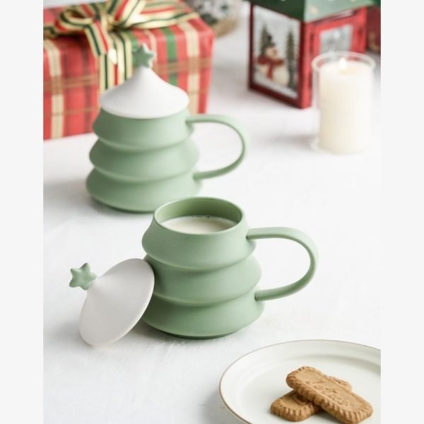 Christmas Tree Ceramic Cup with Lid - Image 2