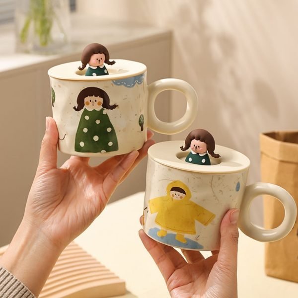 Little Girl Ceramic Cup with Lid - Image 5