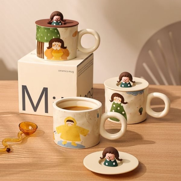 Little Girl Ceramic Cup with Lid - Image 4