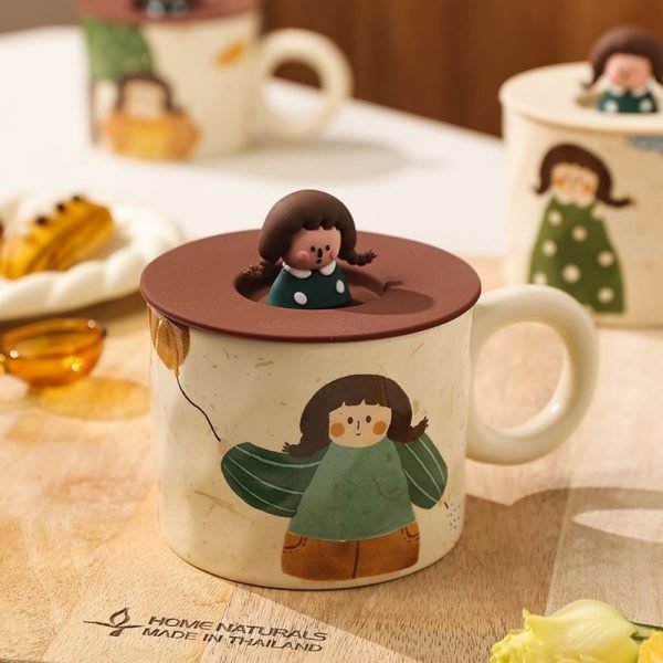 Little Girl Ceramic Cup with Lid - Image 14