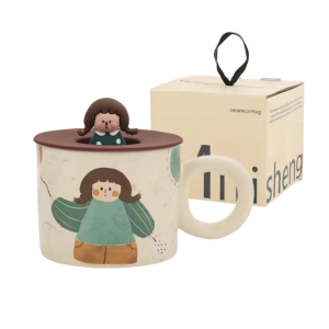 Little Girl Ceramic Cup with Lid