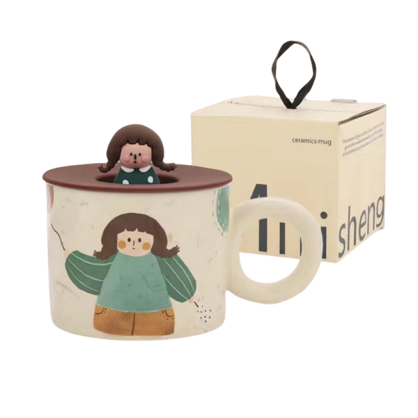 Little Girl Ceramic Cup with Lid