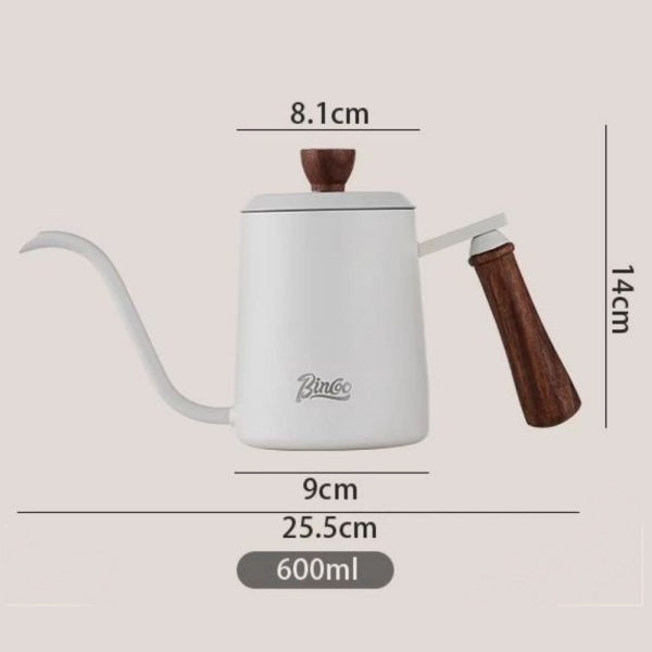 304 Stainless Steel Wood Handle Pour Over Coffee Drip Pot with Lid - Image 2