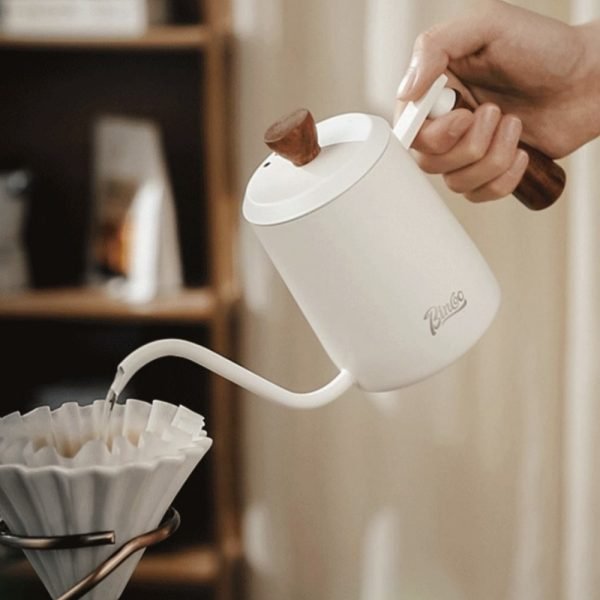 304 Stainless Steel Wood Handle Pour Over Coffee Drip Pot with Lid - Image 4