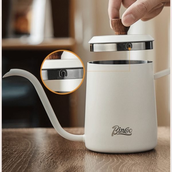 304 Stainless Steel Wood Handle Pour Over Coffee Drip Pot with Lid - Image 7