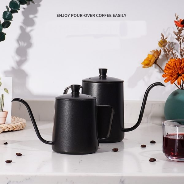 304 Stainless Steel Pour Over Coffee Drip Pot with Lid (Black) - Image 7
