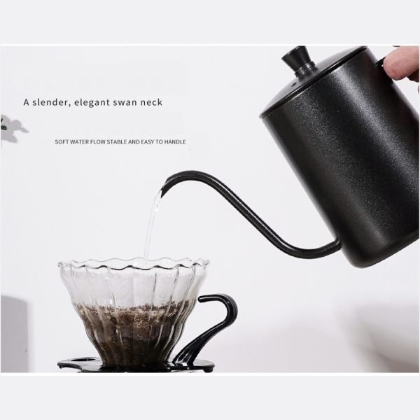 304 Stainless Steel Pour Over Coffee Drip Pot with Lid (Black) - Image 6