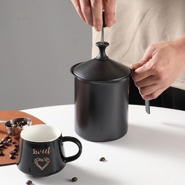 304 Stainless Steel Teflon Double Layer Manual Milk Frother - Image 9